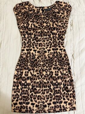 AX Paris Animal Print Bodycon Stretch Cotton Dress Brown Leopard, UK 8 (US S/4)